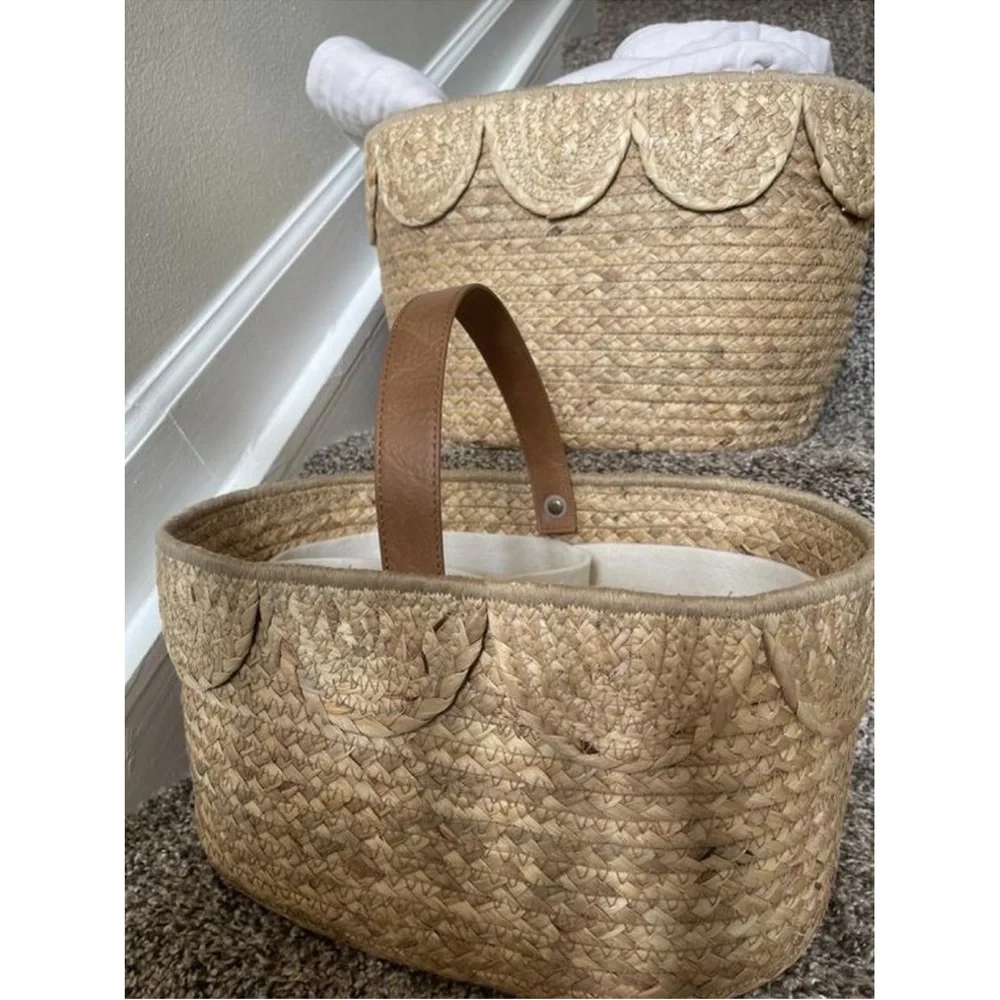 Hearth & Hand Magnolia Natural Woven Scalloped Baby Diaper Caddy